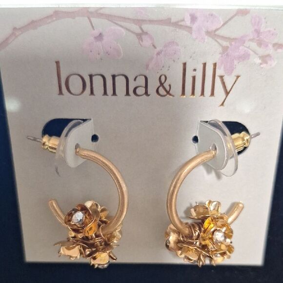 🎁Lonna & Lilly Gold Hoop Earrings with Crystal Accents - Picture 1 of 5